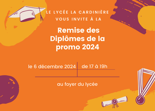 Invitation de Remise de Diplôme Célébration Ludique en Violet et Orange.png